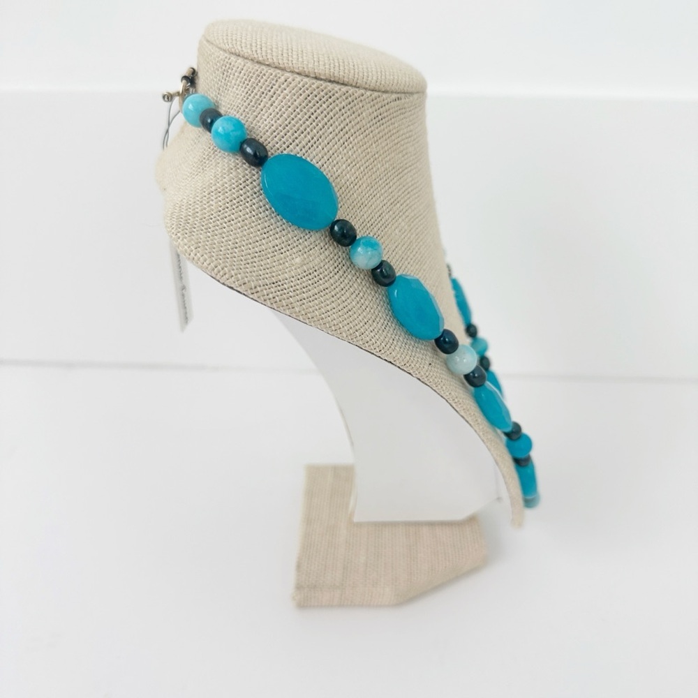 NWT Genuine Quartz, Hematite & Pearls Necklace Blue Black - Picture 2 of 5